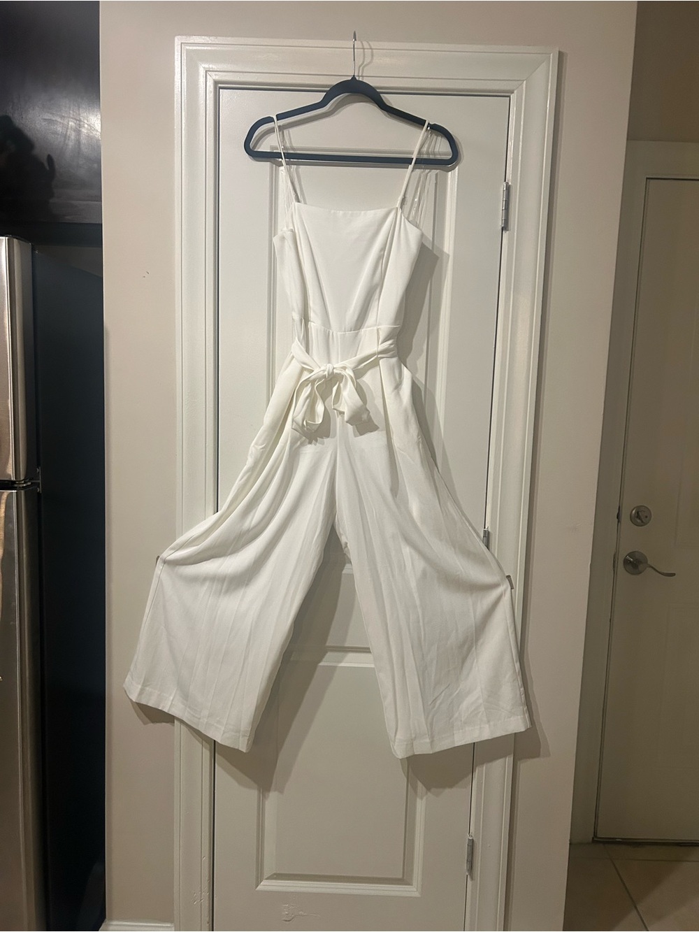 Nine West Cream Sleeveless Wide-Leg Jumpsuit with Waist Tie